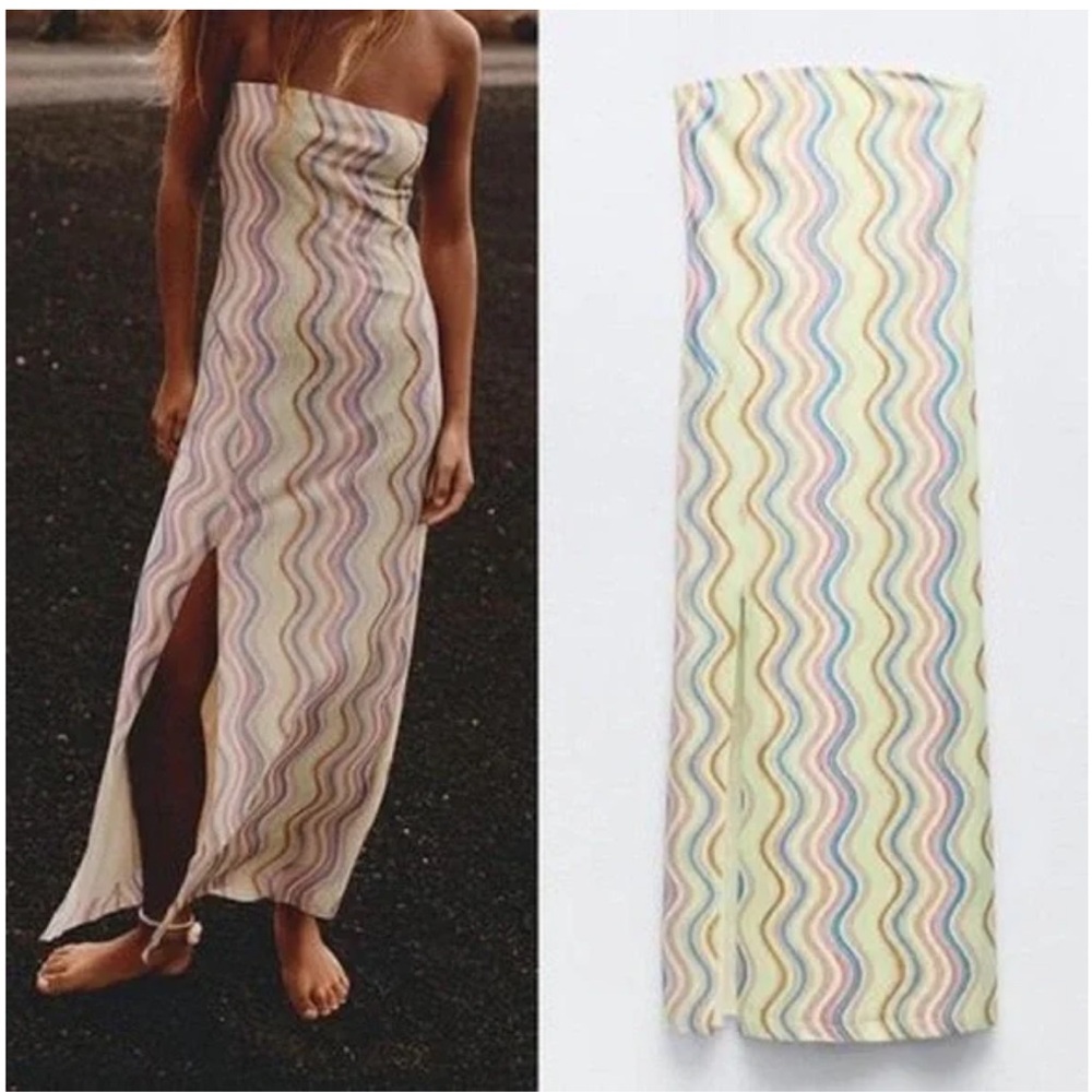 Zara Multicolor Strapless Maxi Dress